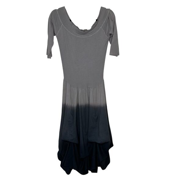 NWT Luna Luz Gray Black Godet Ombre Off Shoulder Tie Dye Stretch Midi Small - Picture 1 of 16